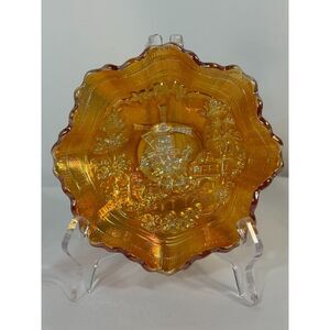 VTG IMPERIAL WINDMILL RUFFLE CARNIVAL GLASS MARIGOLD BOWL DISH CANDY EUC